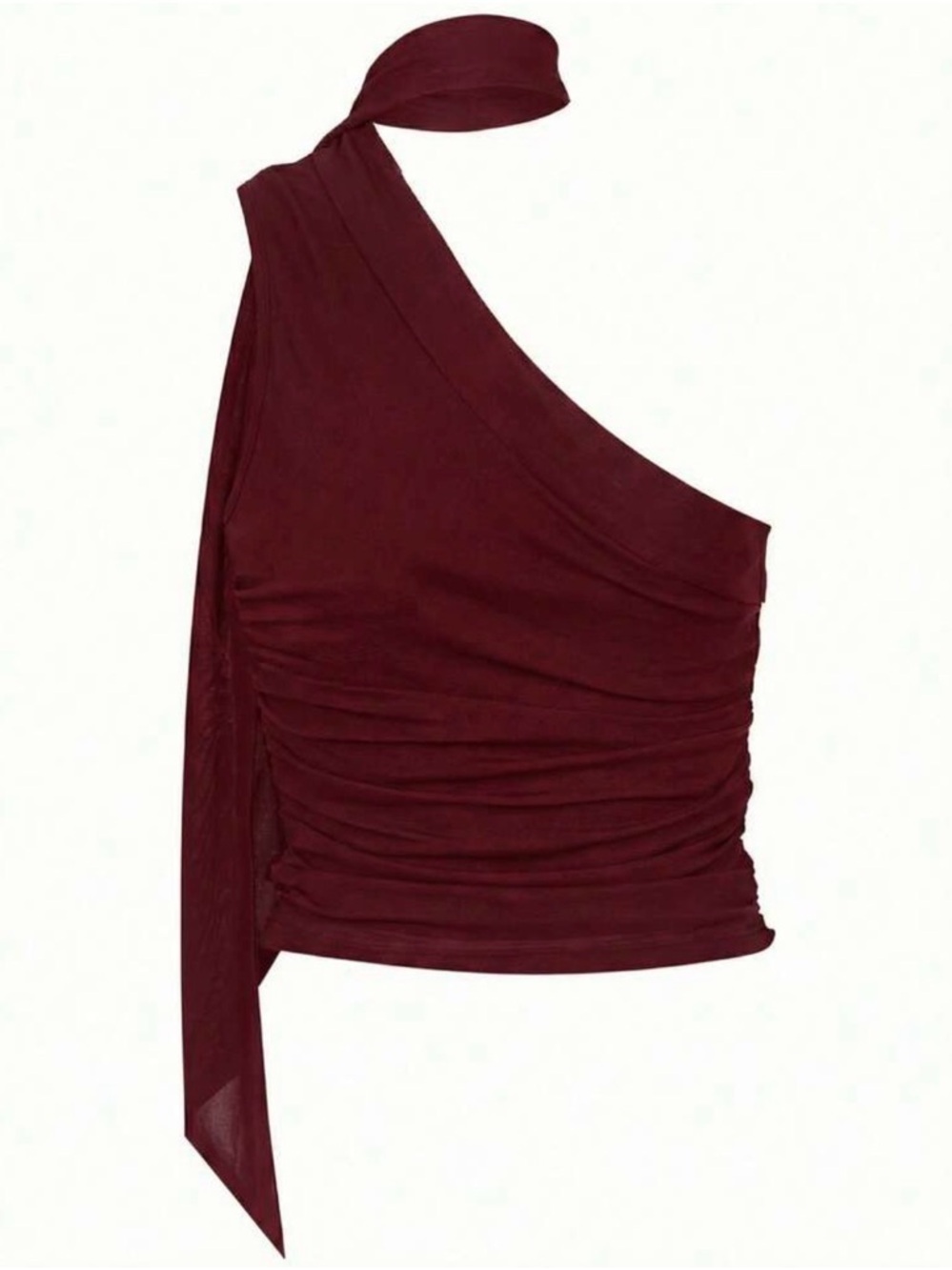 Source Unknown One-Shoulder Ruched Top in Deep Wine